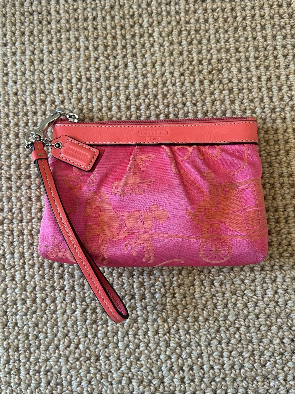 Coach Pink and Coral Signature Wristlet Clutch Y2K Vintage One Size
